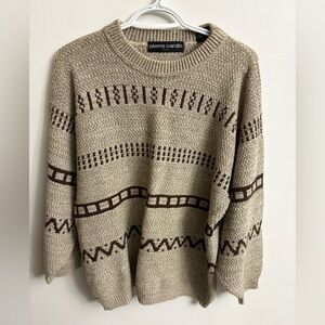 Pierre Cardin unisex Tan and Brown abstract Crewneck Sweater medium